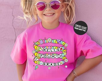 Kids Hello Fourth Grade Shirt Comfort Colors Back to School 4th Grade Shirt Funny First Day Of School Shirt School Student Bracelet Girls Te