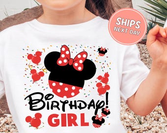 Minnie Mouse Birthday Girl Shirt Disney Minnie Birthday Tshirt with Girl Graphic Walt Disney Birthday Celebrating Shirt for Kids