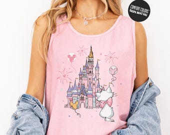 Camiseta sin mangas de Los Aristogatos Marie Cat Comfort Colors para niñas Camiseta Disney Girls Trip Camiseta Disneyland Holiday Vacation Camiseta sin mangas Disney Magic Castle