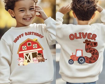Personalized Farm Birthday Boy Shirt Custom Farm Themed Birthday Sweatshirt Farm Animals Birthday Shirt Kids Birthday Long Sleeve Gift For