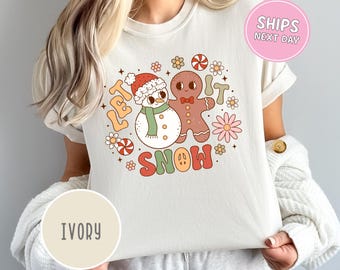 Let It Snow Christmas Shirt Comfort Colors Shirt Retro Merry Christmas Shirt Funny Christmas Shirt Christmas Gift Women Christmas Tee