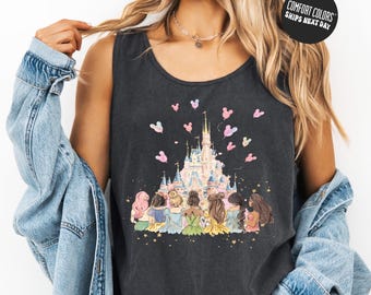 Retro Disney Princess Tank Top Comfort Colors Disneyworld Princess Watercolor Princess Shirt Bestie Disney 2026 Princess Birthday Shirt