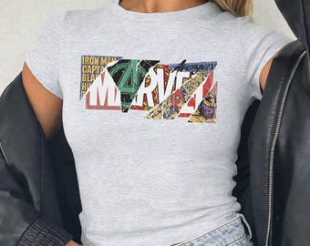 Retro Baby Tee Superheroes Bella Canvas Cropped Tank Top  Raglan Baby Tee Women Spider Ironman Cropped Long Sleeve