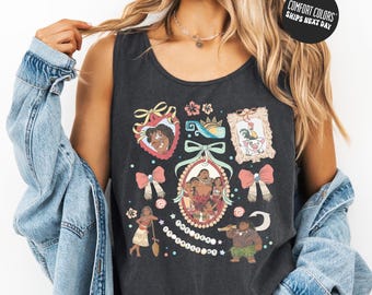 Retro Disney Moana Coquette Bow Tank Top Comfort Colors Maui Moana Hei Hei and Pua Tee WDW Disneyland Trip Disney Moana Shirt Disney Trip