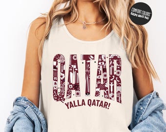 Qatar Soccer 2026 Jersey Tank Top Yalla Qatar ! Fan Tank Top Soccer Fan Shirt Nation Cup Tee for Summer