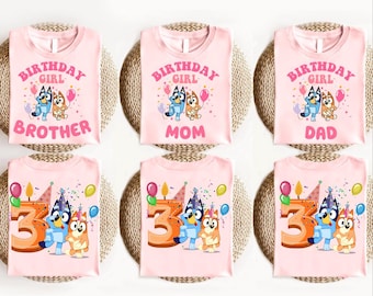 Blue Dog Family Custom Birthday Girl Shirt Kids Blue Dog Birthday Sweatshirt Custom Age Birthday Girl Shirts Kids Birthday Sweatshirt Gift