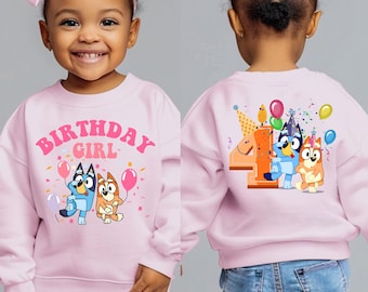 Blue Dog Custom Birthday Girl Shirt Kids Blue Dog Birthday Sweatshirt Custom Age Birthday Girl Shirt Kids Birthday Sweatshirt Gift For Her