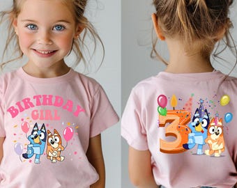 Blue Dog Custom Birthday Girl Shirt Kids Blue Dog Birthday T-Shirt Custom Age Birthday Girl Shirt Kids Birthday Sweatshirt Gift For Her