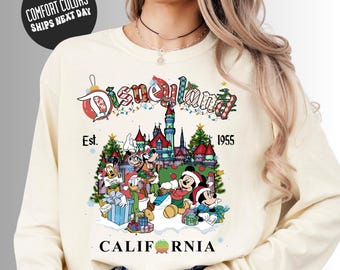 Christmas Disneyland Shirts Comfort Colors Retro California Theme Long Sleeve Unisex Top Wear est. 1955 California Shirts Christmas Disney