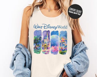 Camiseta sin mangas Walt Disney World Watercolor Comfort Colors, camiseta vintage de Disneyworld, camiseta de vacaciones de Disney, camiseta del Castillo Mágico, viaje a Disney 2026