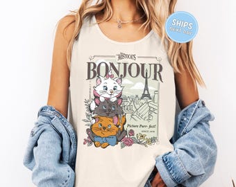 Retro Disney Aristocats Jersey Tank Top Disney Marie Cat Comfort Colors Tank Top Disney Women Sleeveless Tops Disneyland Family Trip