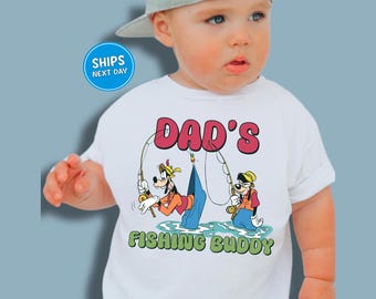 Goofy Kids Father's Day Shirt Dad's Fishing Buddy Tee Mickey Mouse Father and Son Matching Shirt Happy Father's Day Gift