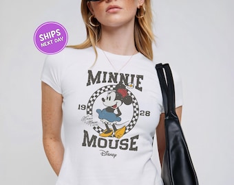 Minnie Mouse Retro Baby Tee Disney Vintage Baby Crop Tee Disneyland Y2K Shirt Family Disney Trip Crop Shirt