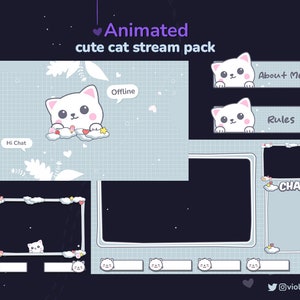 cute cat Animated Twitch Pack |Streamer Package | Overlays, Scenes, Transition, Panels,Webcam Border