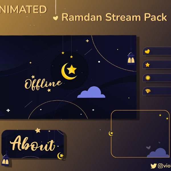 RAMADAN Animated Twitch Pack  |  Night Sky Moon Cozy Streamer Package | Overlays, Scenes, Transition, Panels, Alerts, Webcam