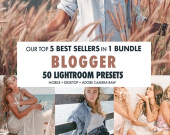 Blogger BUNDLE of 50 Lightroom Presets | Mobile + Desktop | Warm, Bright, Travel, Vibrant | Instagram Presets | PLUS: Adobe Camera Raw