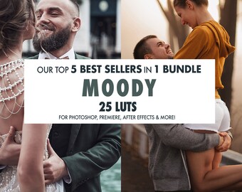 Moody Bundle of 25 LUTs | Photo + Video | Moody, Crisp | CUBE, ICC, 3DL, CSP Formats Included | Photoshop, Premiere, After Effects, & More