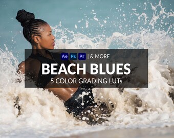 5 Beach Blues LUTs | Photo + Video | Bright, Vibrant, Warm, Travel | ICC, CUBE, CSP, 3DL Formats Included | For Photoshop, Premiere & more