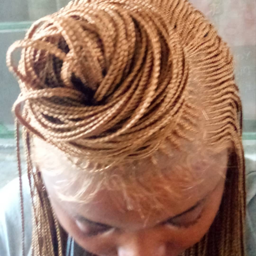 Hand-made, Gold-coloured, Frontal-laced, Ghana-weaved Ponytail Wig