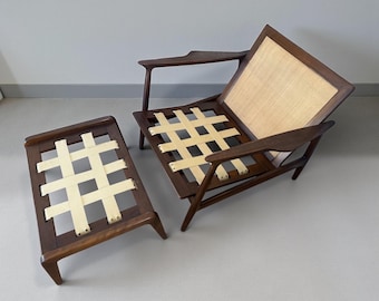 Authentic Danish Modern Lounge Chair and Ottoman – Made in Denmark – Mid Century Scandinavian Teak – Restored with Genuine Pirelli Webbing