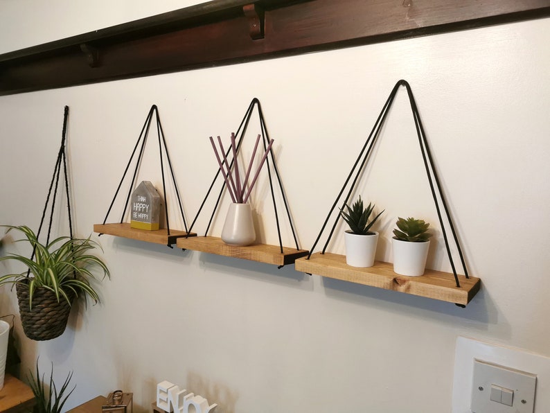 Estantes de madera Estantes colgantes de cuerda | Etsy