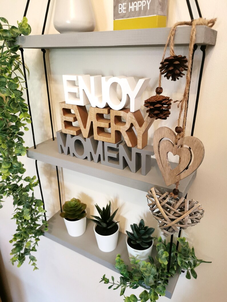 Light Grey Hanging Shelves Multiple sizes Rope Shelves Etsy