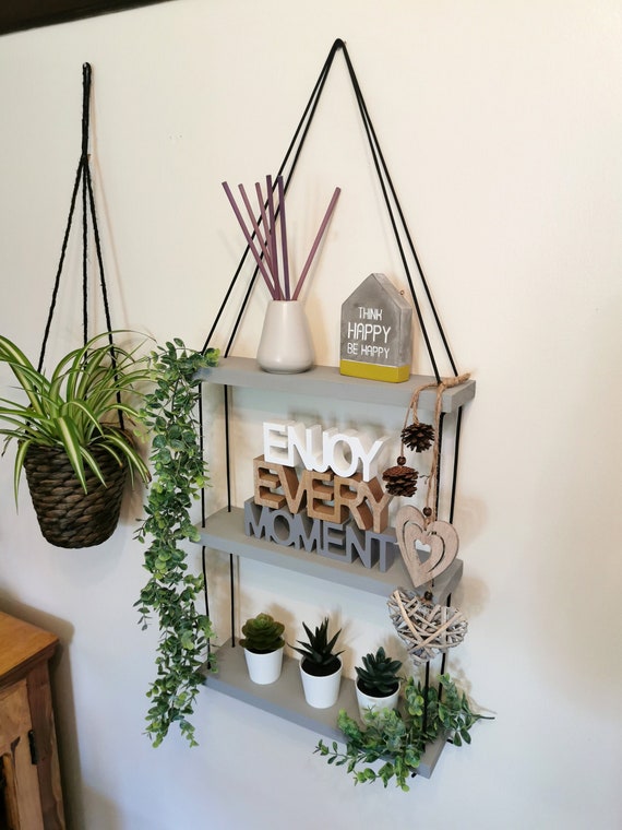 Light Grey Hanging Shelves Multiple sizes Rope Shelves Etsy