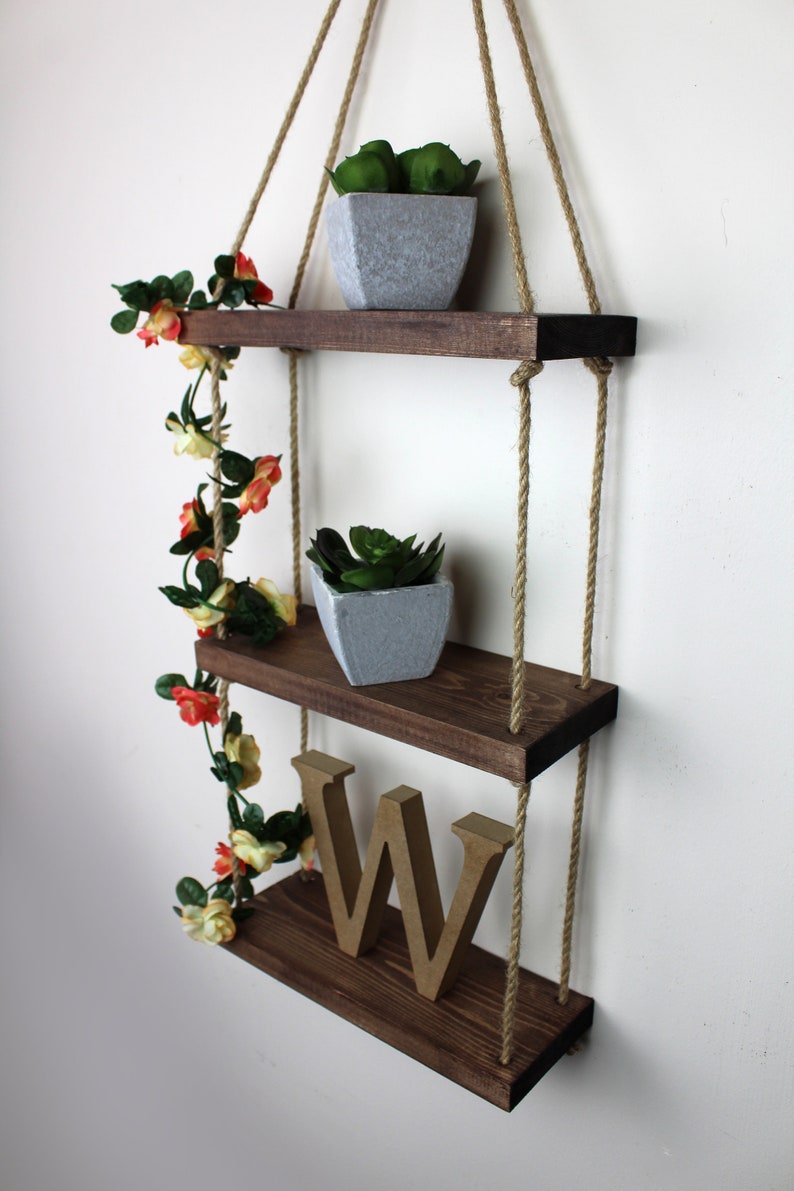 Wooden Shelves / Rustic Shelves / Hanging Shelves / Rope Etsy