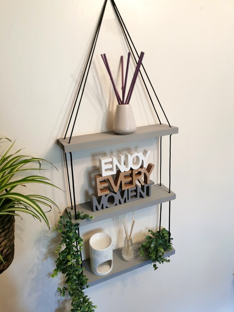 Light Grey Hanging Shelves Multiple sizes Rope Shelves Etsy