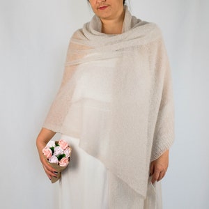 Wedding stole milky with a gray tint/ Wedding Cape/ Mohair Wrap/ Winter Wedding Wrap/ Bridal Stole/Large Scarf/ Evening Wrap/Shoulders Wrap