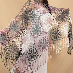 Wedding Shawls & Wraps/Large Triangular Melange Shawls With Threads / Warm Women Accessories /Hand Knitted Lace Shawls /Perfect Gift for Her