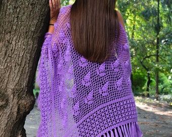 Crochet mohair shawl/Crochet shawl рurple/Warm knitted shawl/Warm Women Accessories/Wedding Shawl And Wrap/Hand Knitted Shawls/Gift for Her