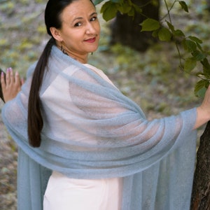 Wedding Scarf Grey-Blue / Wedding Cape Shawl / Mohair Wrap / Winter Wedding Wrap / Warm Bridal Stole / Large Scarf / Evening Wrap
