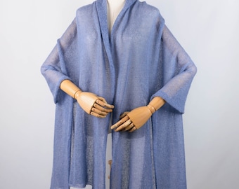 Bruiloftsjaal Blauw / sjaal bruiloft / mohair omslagdoek / winterhuwelijksomslag / warme bruidsstola / grote sjaal / avondomslag