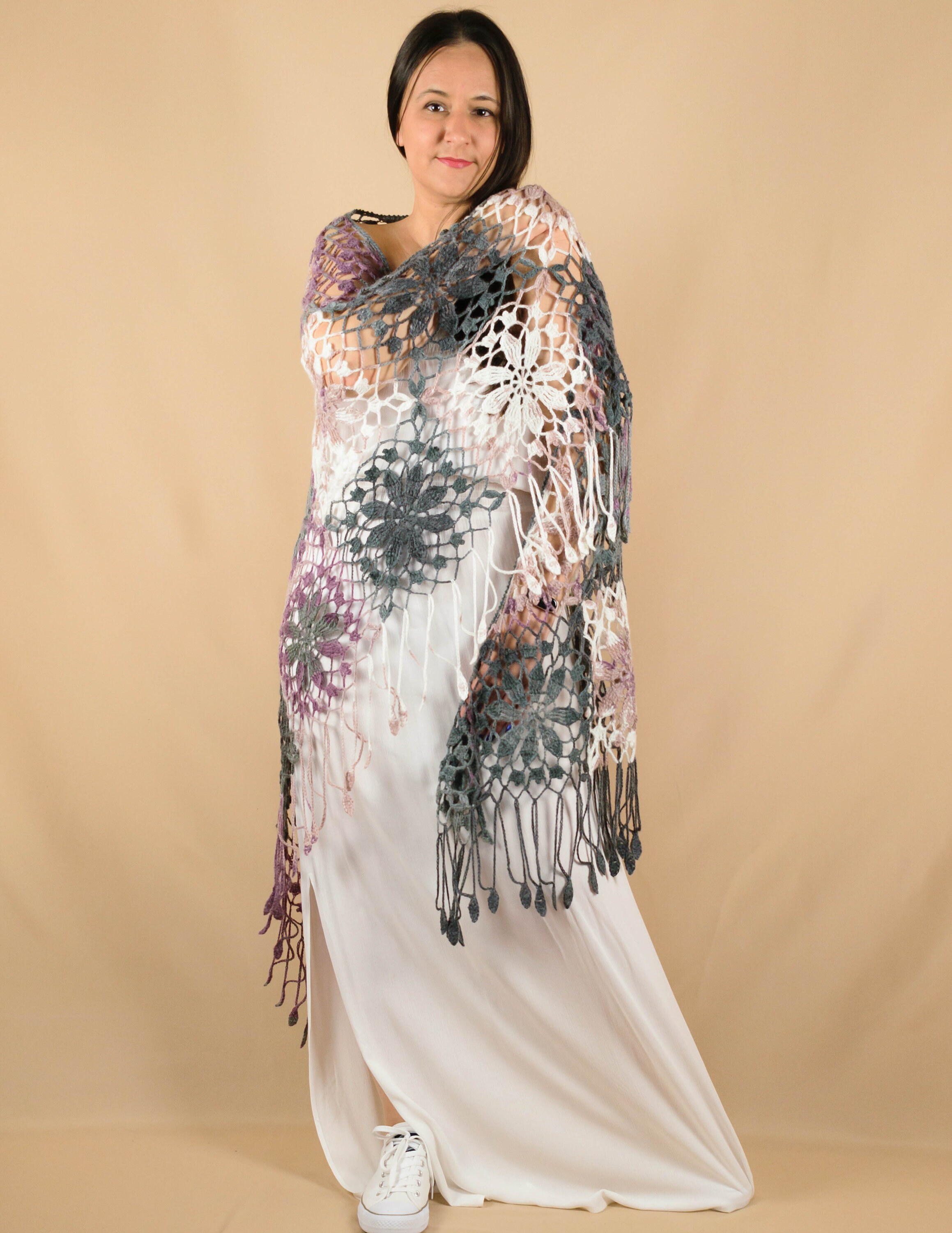 Wedding Shawls & Wraps/large Triangular Melange Shawls With Threads