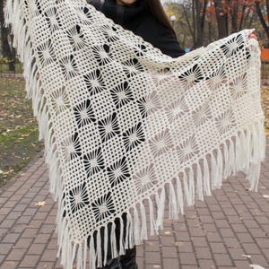 Shawl crochet milk / Crochet shawl / Warm knitted shawl / Warm Women Accessories / Evening Cape / Wedding Shawls & Wraps / Lace Shawl