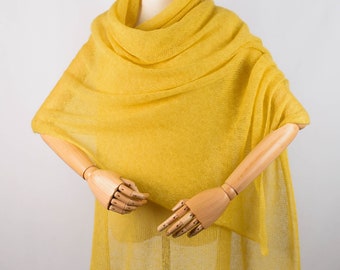 Wedding Scarf Mustard yellow / Wedding Cape Shawl / Mohair Wrap / Winter Wedding Wrap / Warm Bridal Stole / Large Scarf / Evening Wrap