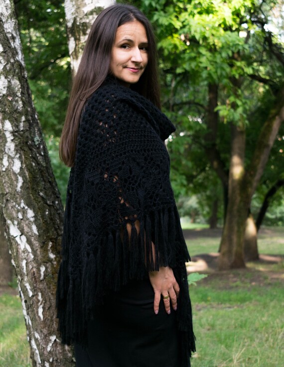Shawl Knitted Black Crochet Shawl Warm Knitted Shawl Warm Women Accessories bridal Wrap evening Cape Wedding Shawl crochet Shawl Etsy UK