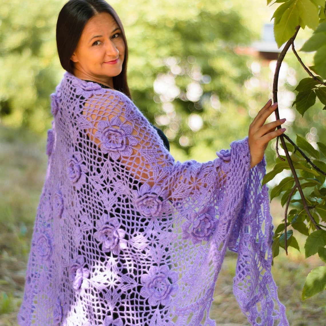 Crochet Mohair Shawl /crochet Shawl Lilac / Crochet Shawl / Etsy