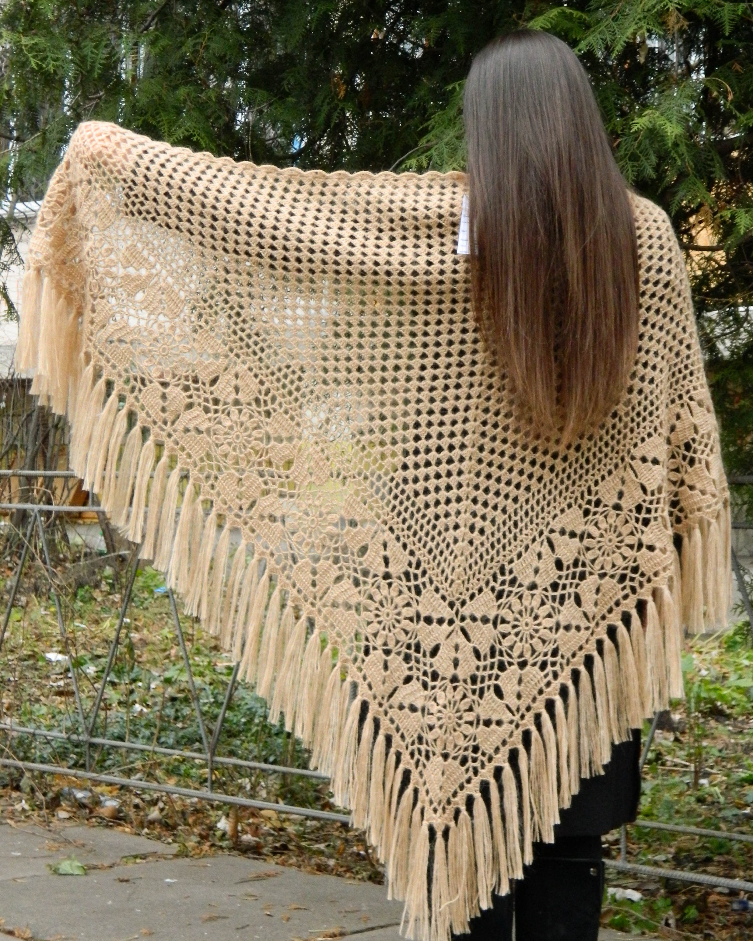 Beige Crochet Knit Cheongsam Wrap Shawl main image 0