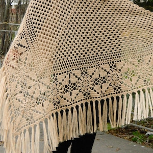 Shawl crochet Beige  / Crochet shawl / Warm knitted shawl / Warm Women Accessories / Evening Cape / Wedding Shawls & Wraps / Lace  Shawl