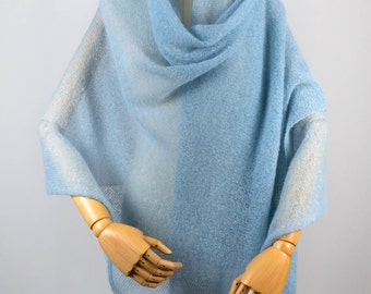 Bruiloftsjaal Grijsblauw / sjaal bruiloft / mohair omslagdoek / winterbruiloftsomslag / warme bruidsstola / grote sjaal / avondomslag