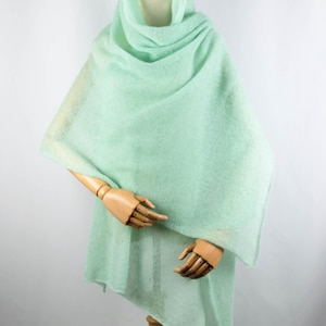 Wedding Scarf Mint-Green / Wedding Cape Shawl / Mohair Wrap / Winter Wedding Wrap / Warm Bridal Stole / Large Scarf / Evening Wrap