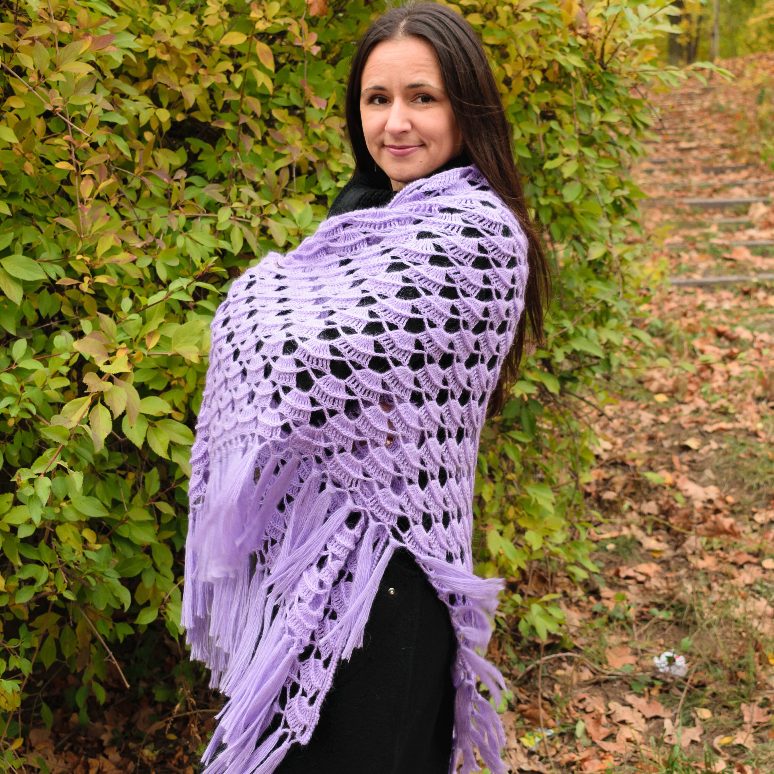 Châle Gris Et Violet Tricoté Et Crocheté à La Main - Fait Main - Neuf Sans étiquette