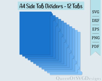 A4 Tab Dividers-12 Tabs SVG | Planning Clipart | Cut File Cricut | Journaling File | Svg Dxf Eps Png Pdf | Instant Download