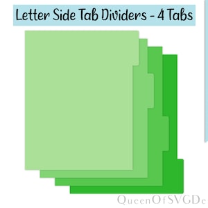 Separadores de pestañas laterales con letras, 4 pestañas SVG, Imágenes prediseñadas de planificación, Archivo de corte Cricut, Archivo de diario, Svg Dxf Eps Png Pdf, Descarga instantánea