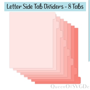Letter Side Tab Dividers-8 Tabs SVG | Planning Clipart | Cut File Cricut | Journaling File | Svg Dxf Eps Png Pdf | Instant Download