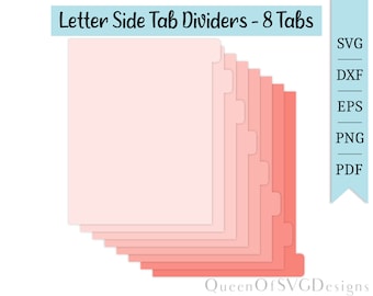 Letter Side Tab Dividers-8 Tabs SVG | Planning Clipart | Cut File Cricut | Journaling File | Svg Dxf Eps Png Pdf | Instant Download