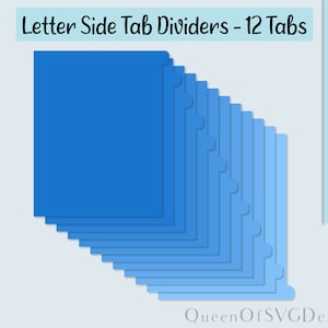 Separadores de pestañas laterales de letras-12 pestañas SVG / Planificación de imágenes prediseñadas / Cortar archivo Cricut / Archivo de diario / Svg Dxf Eps Png Pdf / Descarga instantánea