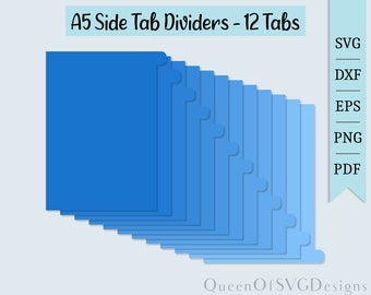 A5 Side Tab Dividers-12 Tabs SVG | Planning Clipart | Cut File Cricut | Journaling File | Svg Dxf Eps Png Pdf | Silhouette |Instant Download